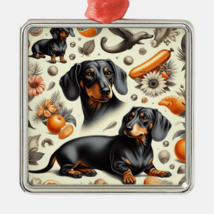 Adorno Metálico Patrón Cute Dachshund