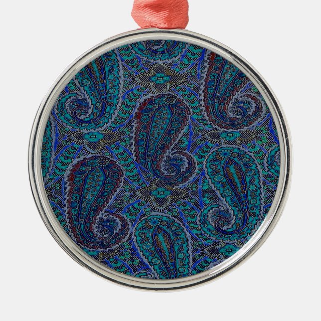 Adorno Metálico Patrón de arte del Boho indio azul Paisley (Frente)