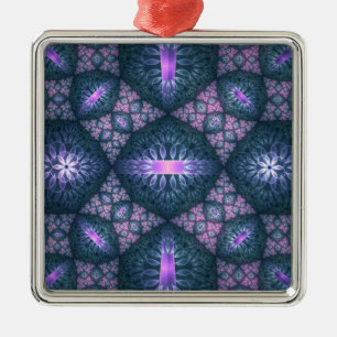 Adorno Metálico Patrón de arte fractal 3D turquesa púrpura rosa