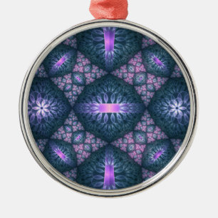 Adorno Metálico Patrón de arte fractal 3D turquesa púrpura rosa