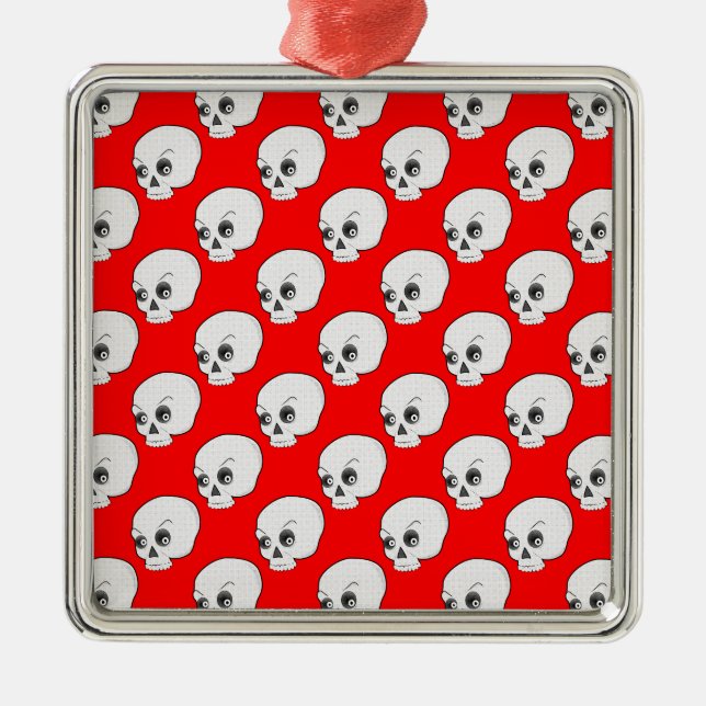 Adorno Metálico Patrón De Calavera En Fondo Rojo (Frente)