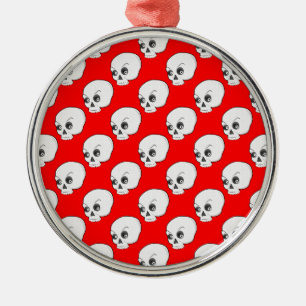 Adorno Metálico Patrón De Calavera En Fondo Rojo