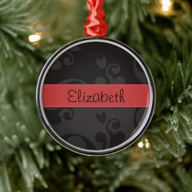 Adorno Metálico Patrón de Damasco, Damasco gris, tu nombre (Árbol)