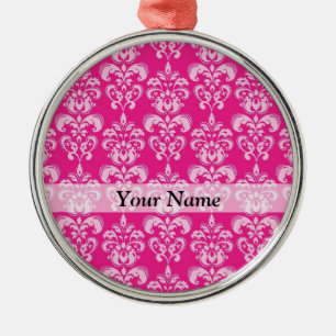 Adorno Metálico Patrón de damasco rosa caliente