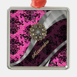 Adorno Metálico Patrón de damasco rosa giratorio de bonito persona