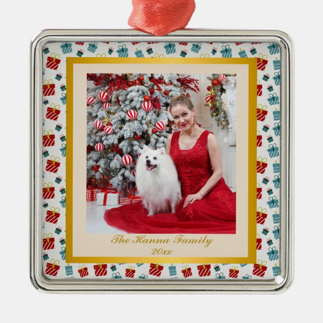 Adorno Metálico Patrón de fondo de Feliz Navidad y Año Nuevo (Frente)