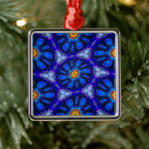 Adorno Metálico Patrón de las flores azules abstractas