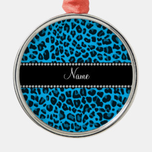 Adorno Metálico Patrón de nombre personalizado de leopardo azul