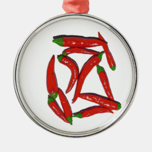 Adorno Metálico Patrón de pimientos de chile rojo caliente