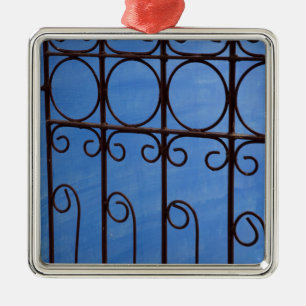 Adorno Metálico Patrón de puerta de hierro en azul, Cuba