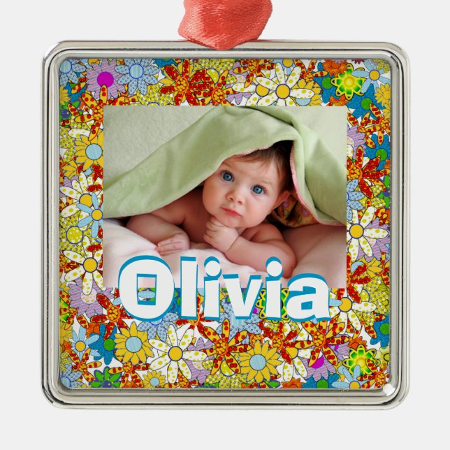 Adorno Metálico Patrón floral moderno Colores brillantes (Frente)