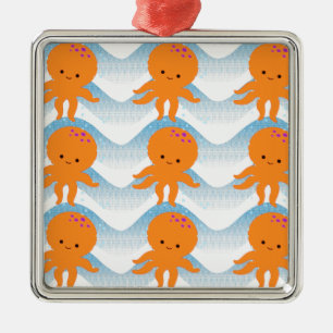Adorno Metálico Patrón Octopus Y Ondas Azules naranjas