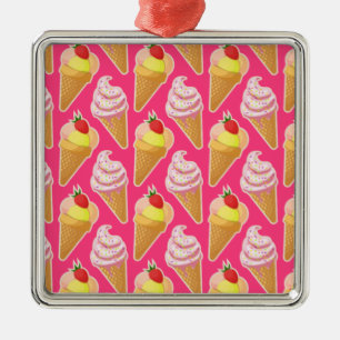 Adorno Metálico Patrón rosa de Kawaii con helado de fresa