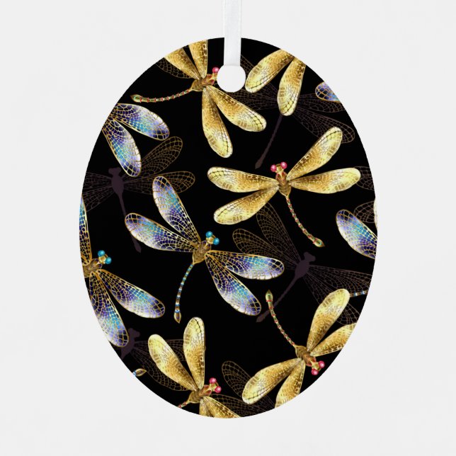 Adorno Metálico Patrón sin foco con Dragonflies dorados (Anverso)