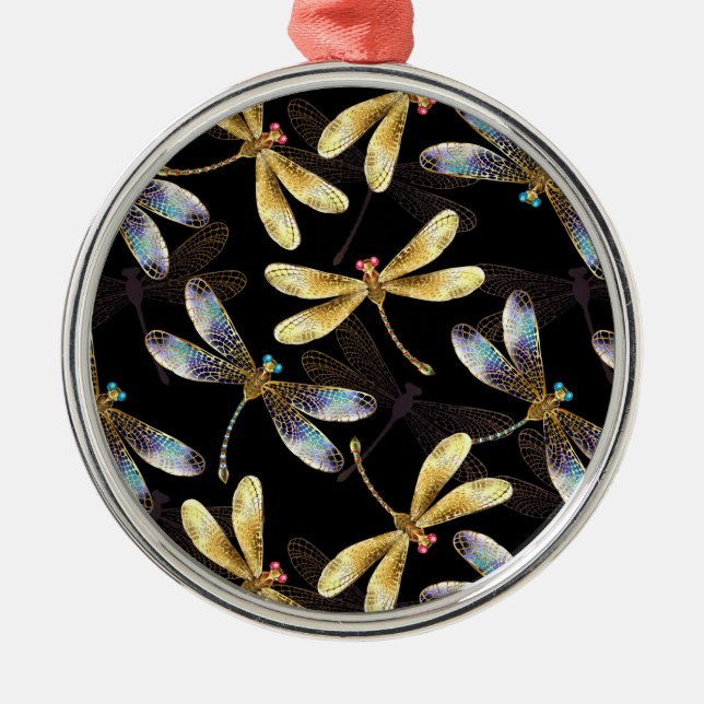 Adorno Metálico Patrón sin foco con Dragonflies dorados (Frente)