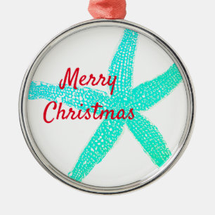 Adorno Metálico Patrones Starfish Green Blue Red Merry Navidad