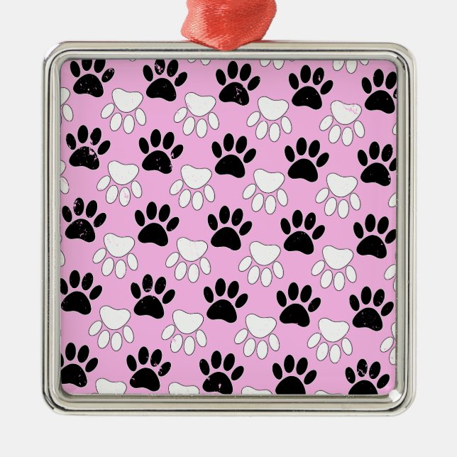 Adorno Metálico Paws Blancos Y Negros Con Dolor En Fondo Rosa (Frente)
