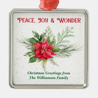 Adorno Metálico Peace Joy & Wonder Red Poinsettia Christmas