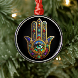 Adorno Metálico Peacock Color Flower Petals Hamsa Green Third Eye