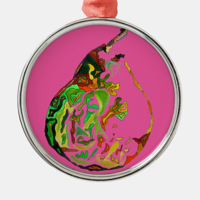 Adorno Metálico Pear fruit pop art watercolour illustration (Frente)