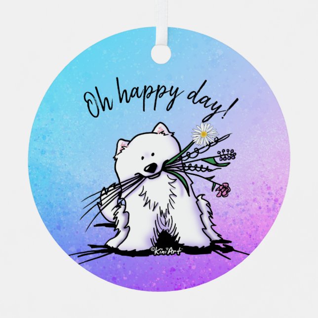 Adorno Metálico Pegatina redondo clásico de KiniArt Samoyed (Anverso)