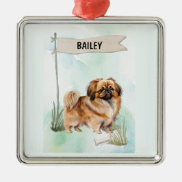 Adorno Metálico Pekinese Watercolor Personalized Dog