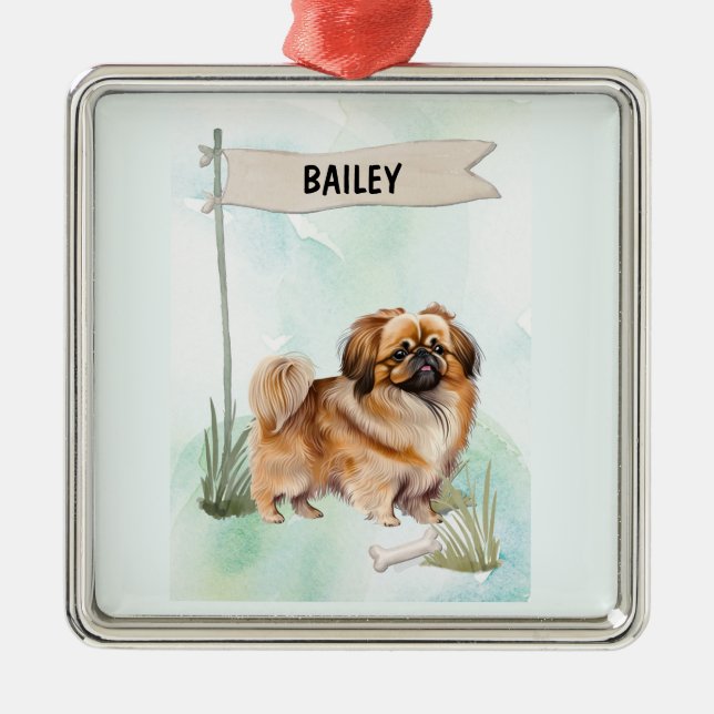 Adorno Metálico Pekinese Watercolor Personalized Dog (Frente)