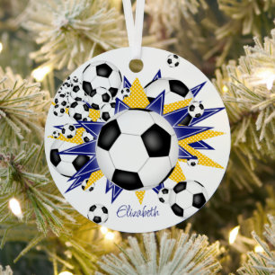 Adorno Metálico pelotas de fútbol con estrellas de oro azul chicas