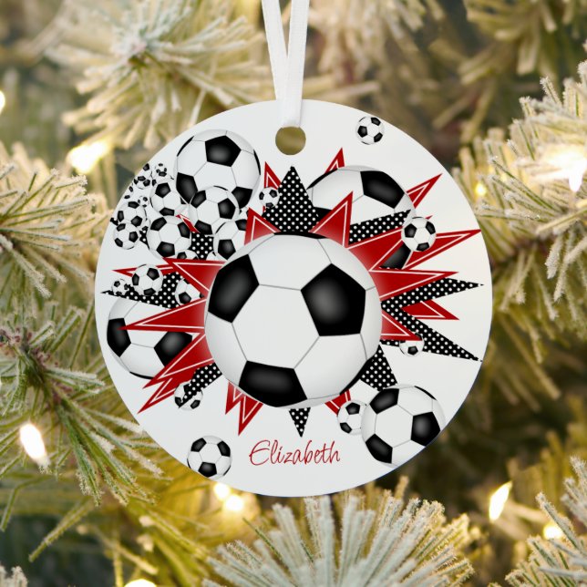 Adorno Metálico pelotas de fútbol con estrellas negras rojas chica (in situ)