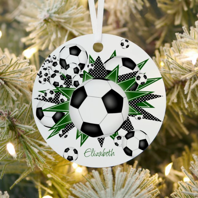 Adorno Metálico pelotas de fútbol con estrellas verdes negras chic (in situ)