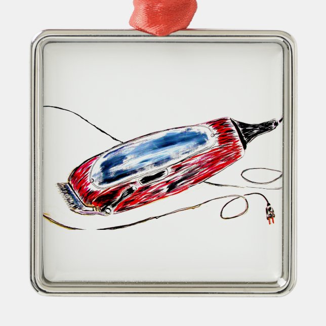 Adorno Metálico Peluquero rojo Clippers (Frente)