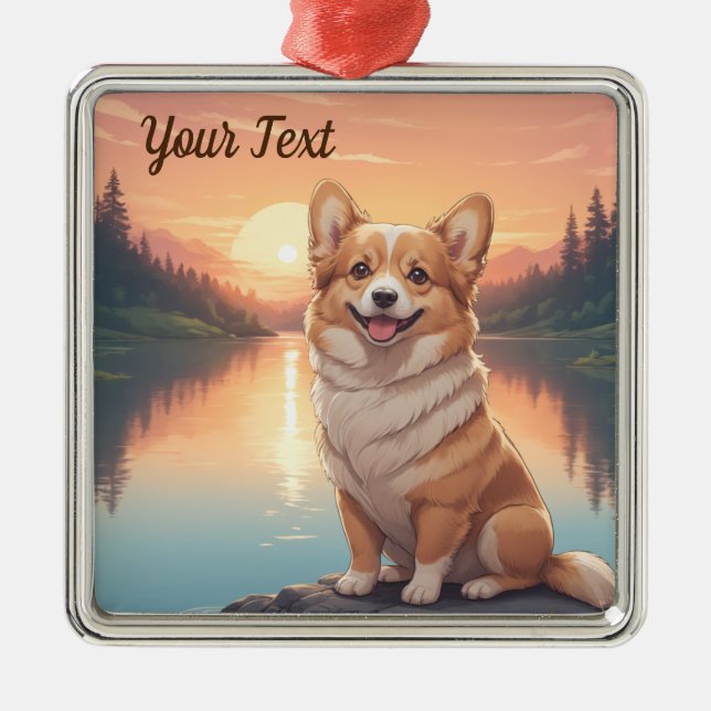 Adorno Metálico Pembroke Welsh Corgi por lago (Frente)
