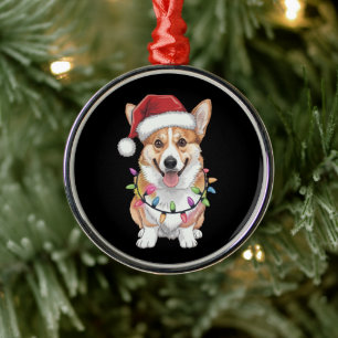 Adorno Metálico Pembroke Welsh Corgi Santa Luces Árbol de Navidad 