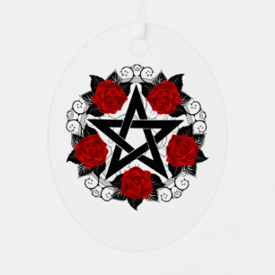 Adorno Metálico Pentagram con rosas rojas