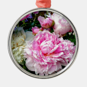 Adorno Metálico peonías florales elegantes clásicas de color rosa