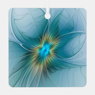 Adorno Metálico Pequeña belleza arte fractal flor azul moderno oro