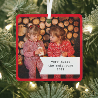 Adorno Metálico Pequeña cinta roja de cuadros de Navidad Foto