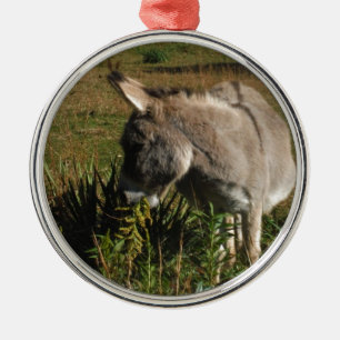 Adorno Metálico Pequeño burro gris con los wildflowers