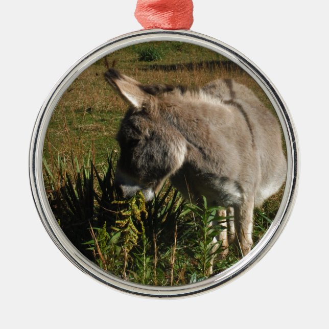 Adorno Metálico Pequeño burro gris con los wildflowers (Frente)