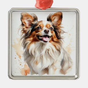ADORNO METÁLICO PEQUEÑO CUTE FLUFFY PAPILLON PUPPY DOG