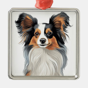 ADORNO METÁLICO PEQUEÑO CUTE FLUFFY PAPILLON PUPPY DOG