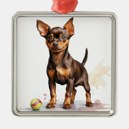ADORNO METÁLICO PEQUEÑO PERRO DE MINIATURA MARRÓN