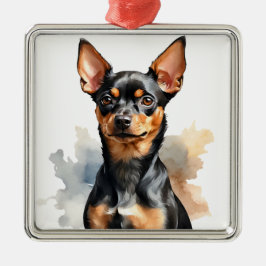 ADORNO METÁLICO PEQUEÑO PERRO PINSCHER DE MINIATURA NEGRA Y TÁN