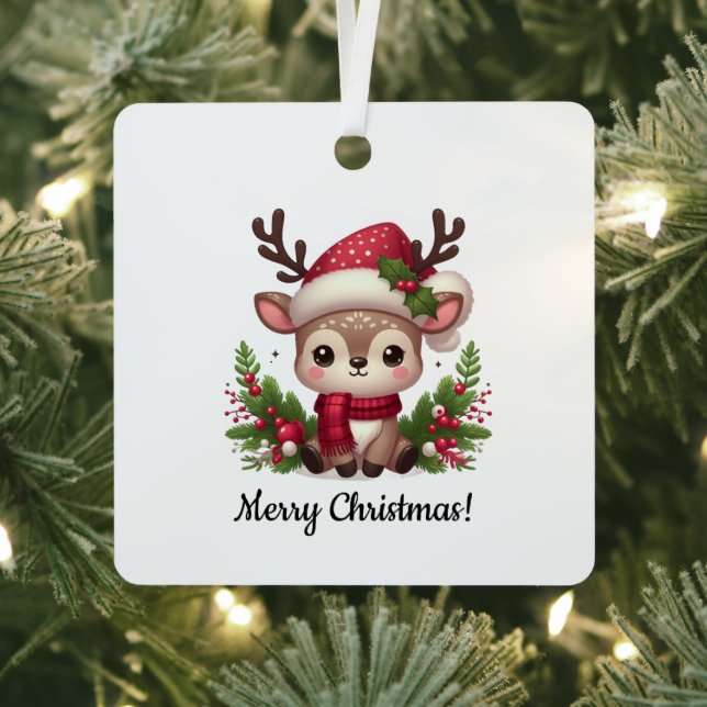 Adorno Metálico Pequeño reno lindo con Gorra Navidad (in situ)