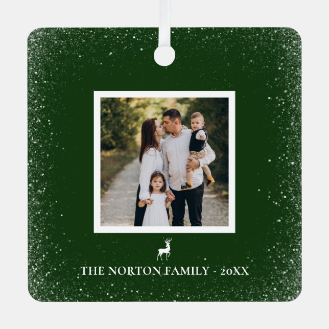 Adorno Metálico Pequeño reno Sencillo copo de nieve foto verde (Anverso)