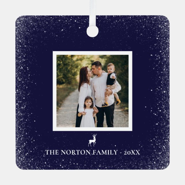 Adorno Metálico Pequeño reno Sencillo de copas de nieve foto NAVY  (Anverso)