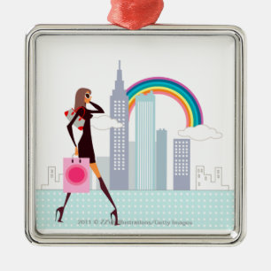 Adorno Metálico Perfil de una mujer que camina sosteniendo un