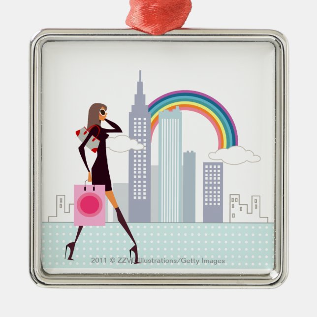 Adorno Metálico Perfil de una mujer que camina sosteniendo un (Frente)