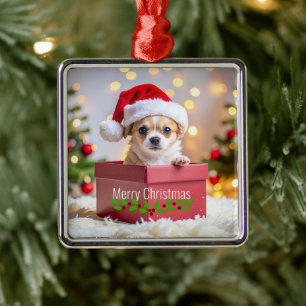 Adorno Metálico Perrito Chihuahua en Navidad