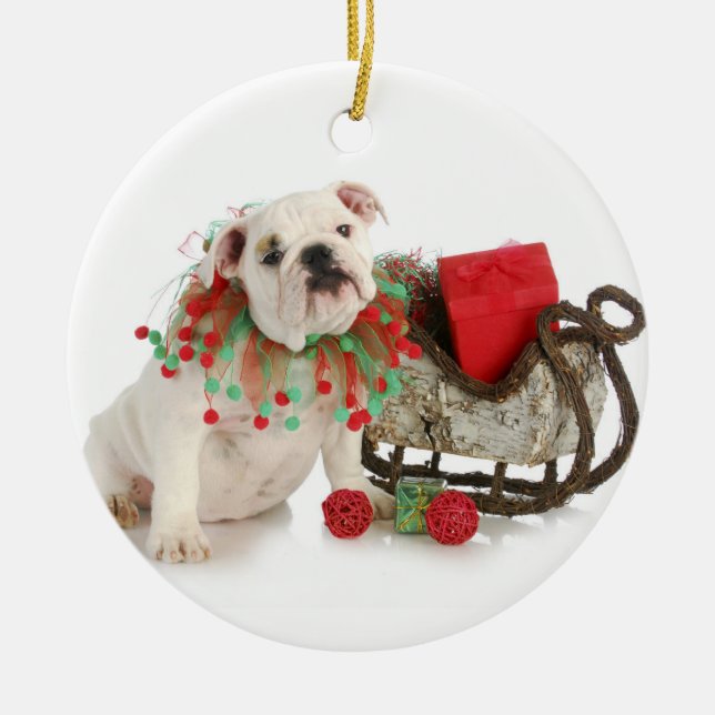 Adorno Metálico Perrito del navidad - sentada inglesa del perrito (Frente)